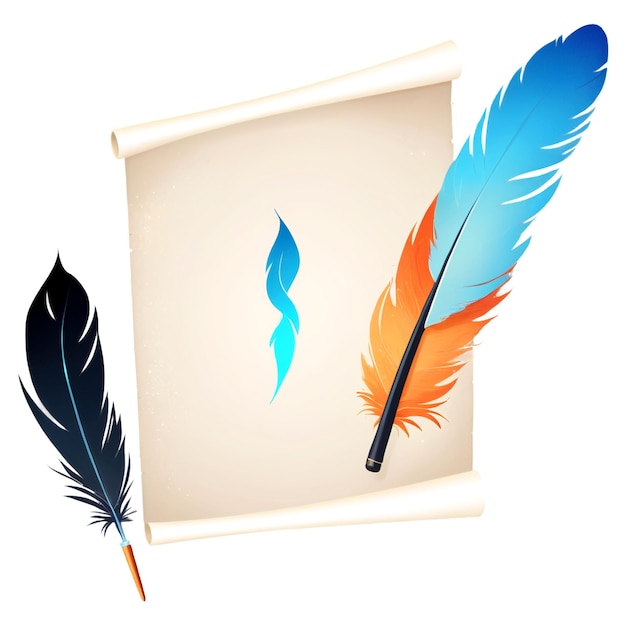 PSD a box with a blue and orange feather on it