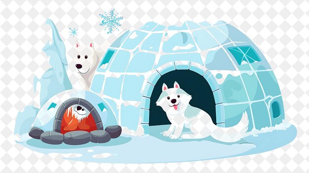 PSD boże narodzenie w iglu z eskimo i jego husky design ilustracja boże narodzenie art design