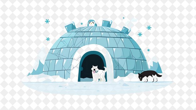 PSD boże narodzenie w iglu z eskimo i jego husky design ilustracja boże narodzenie art design