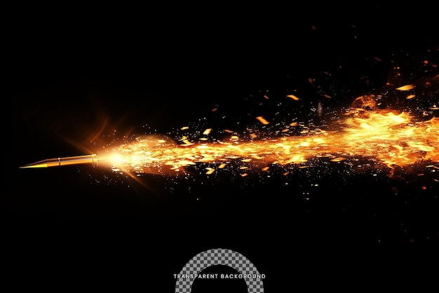 PSD a bright bullet fire with glowing sparks and smoke overlay