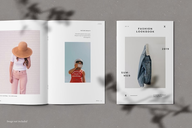 PSD brochure and catalog mockup with shadow overlay