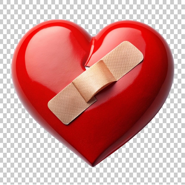 PSD broken heart with bandaid on transparent background