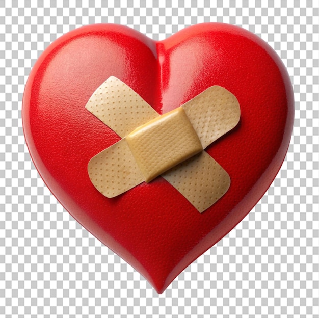 PSD broken heart with bandaid on transparent background