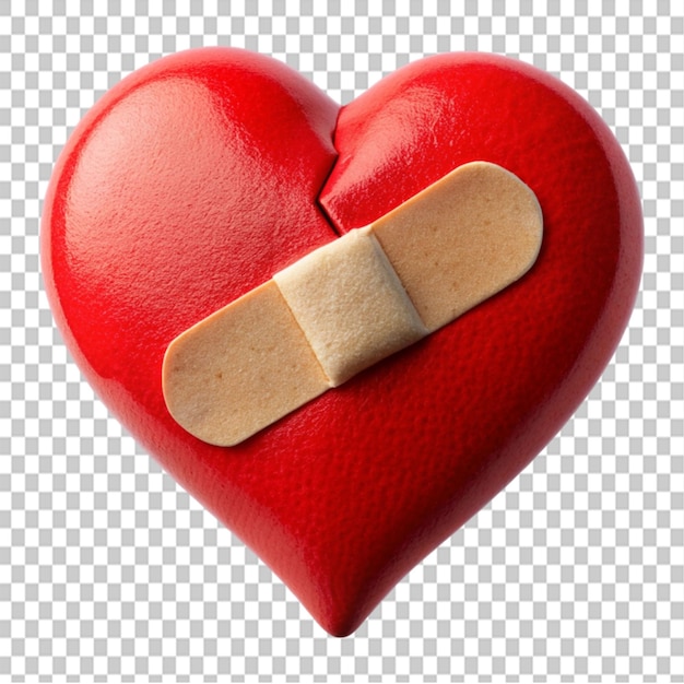 PSD broken heart with bandaid on transparent background