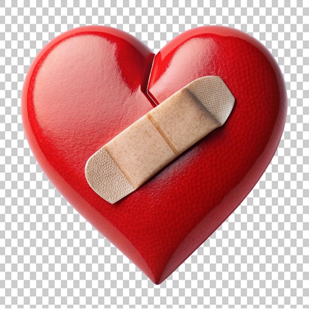 PSD broken heart with bandaid on transparent background