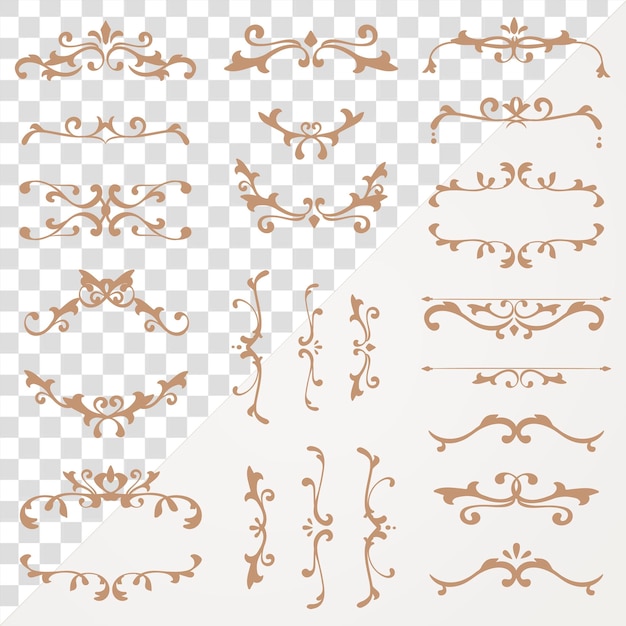 PSD bronze ornamental filigree png frame sticker set