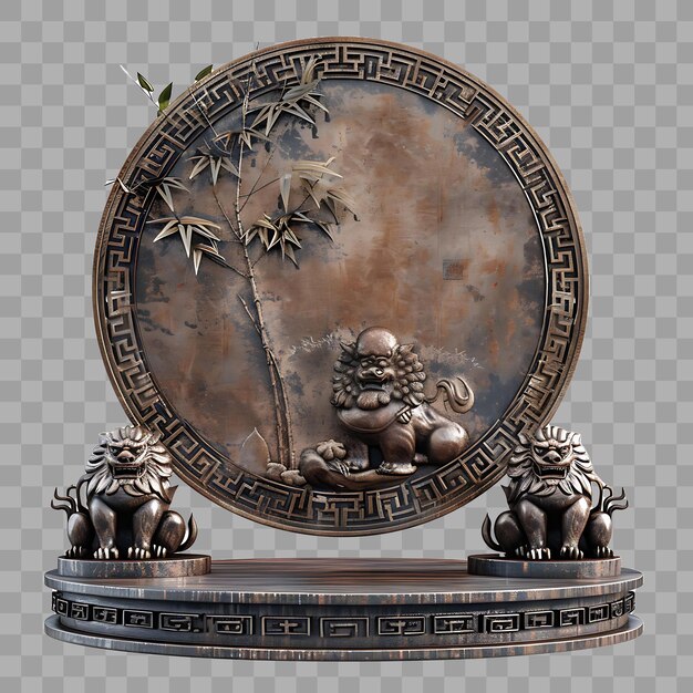 PSD a bronze plaque with a lion and a tree on it