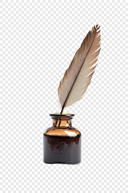 PSD a brown bottle with a feather in it