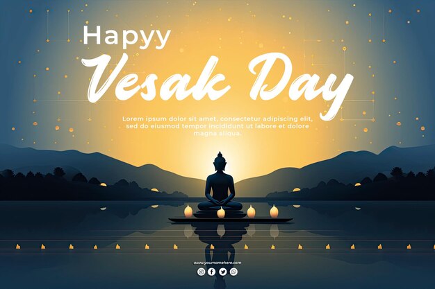 PSD buddhist temple poster with buddha silhouette on vesak day commemoration