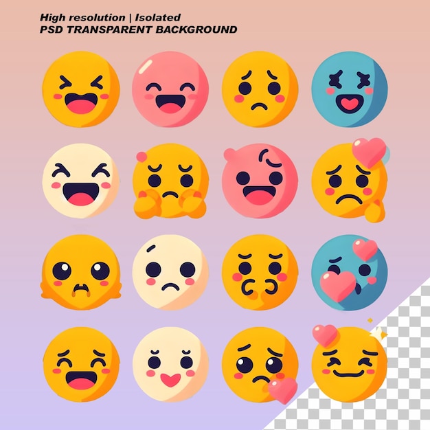 Bundle set pack of emojis emoticons faces set icons isolated transparent background