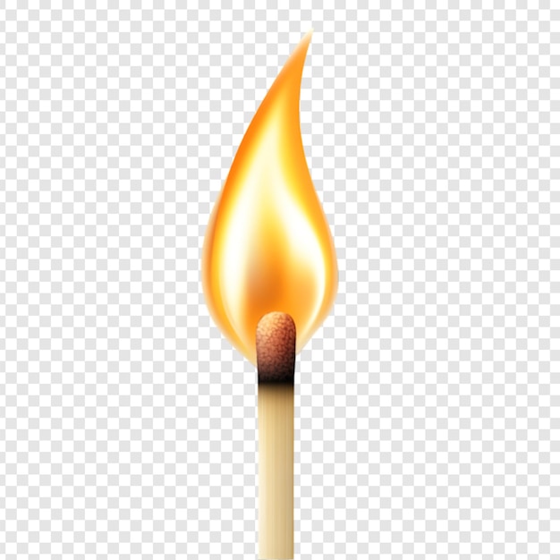 PSD burning matchstick with bright flame on a transparent background