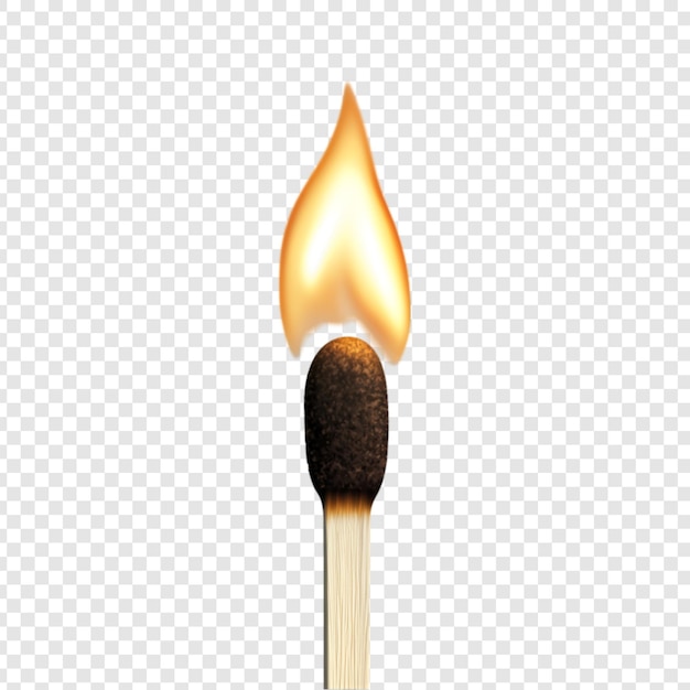 PSD burning matchstick with bright flame on a transparent background