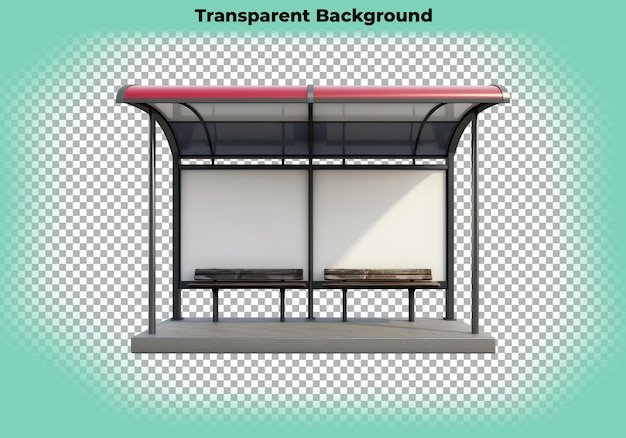 Bus stop with advertisement space isolated on transparent background