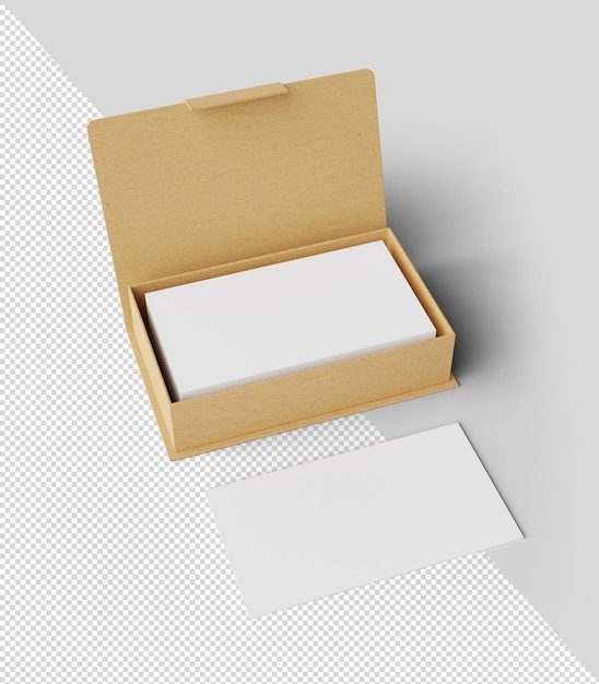 PSD business card box made of paper with business card inside and outside isolated with shadow