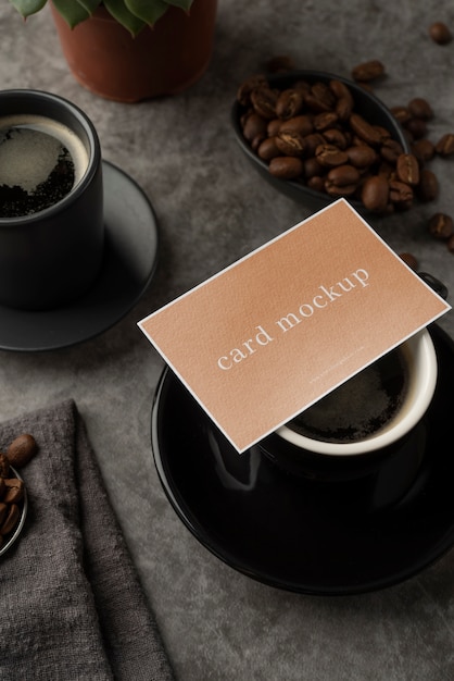 Business card mockup design with coffee