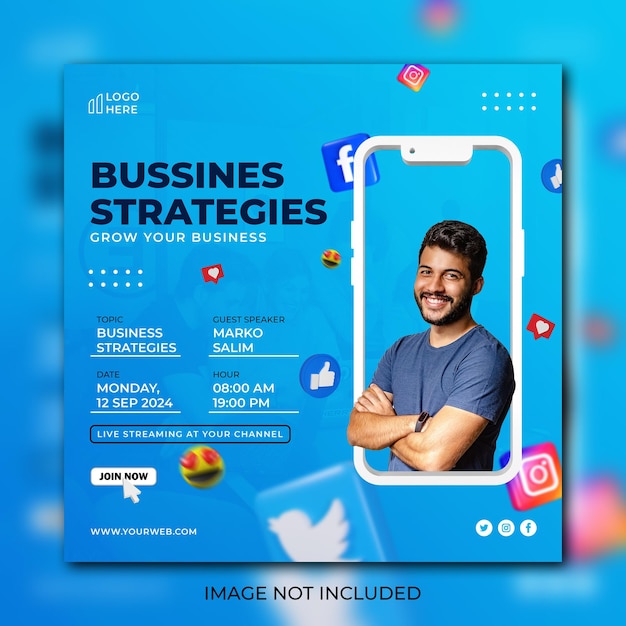 Business strategies social media instagram post template