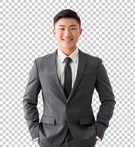 Businessman in a dark gray suit isolated on transparent background