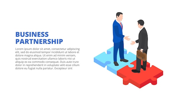 PSD businessman handshake on puzzle partnership concept isometric illustration