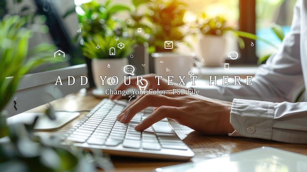 PSD businessman using computer keyboard with the email