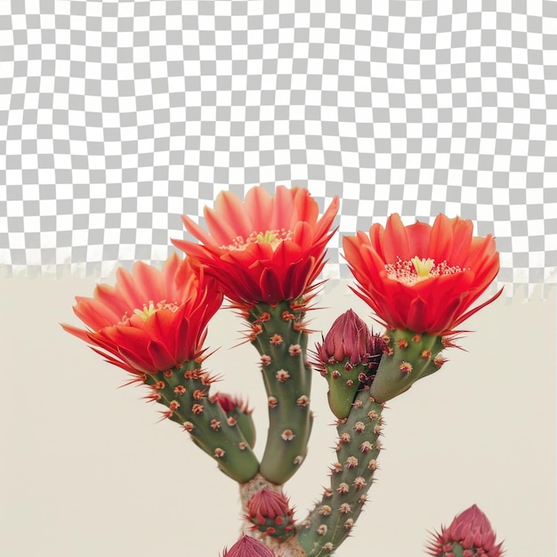 PSD a cactus with red flowers in front of a white background