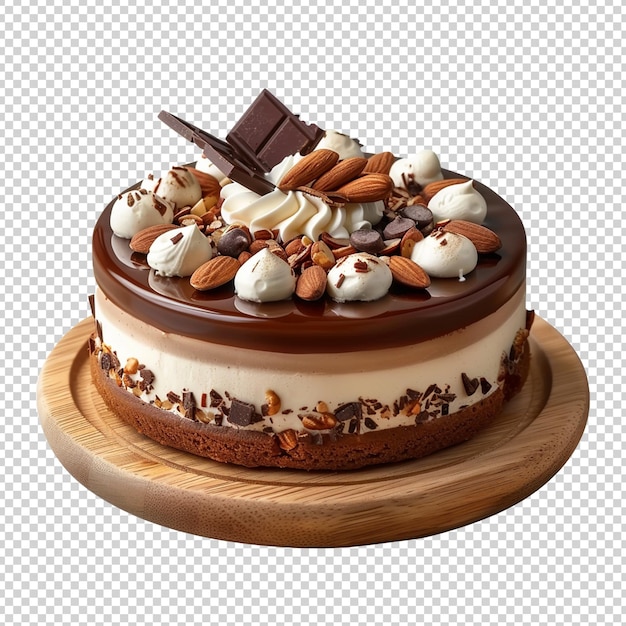 a cake with chocolate chips on it and a chocolate bar on the top