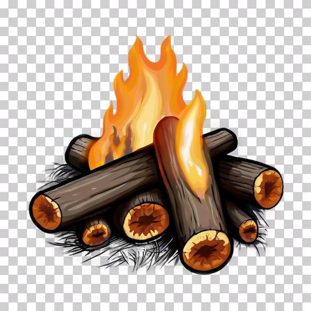 PSD camp fire from burning wood and fire sparks with smoke isolated on transparent background