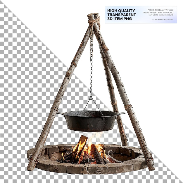 PSD campfire cooking tripod threelegged stand for suspend on transparent background