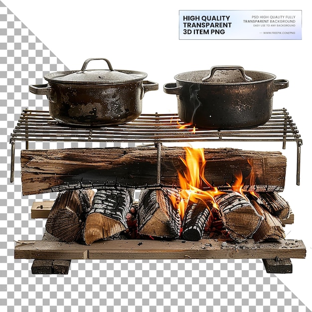 PSD camping campfire grill basket wire basket for grilling on transparent background