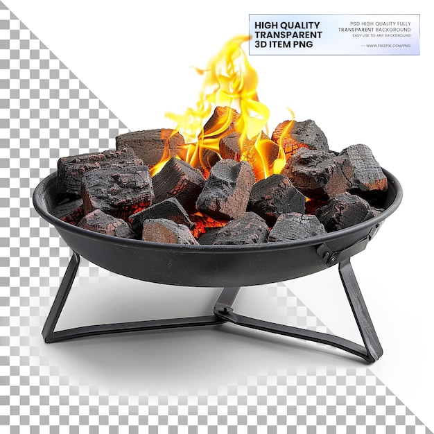 PSD camping fire pit portable container for containing and controlling fire on transparent background