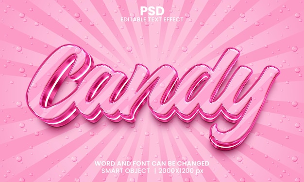 PSD candy 3d bewerkbare photoshop teksteffectstijl met achtergrond