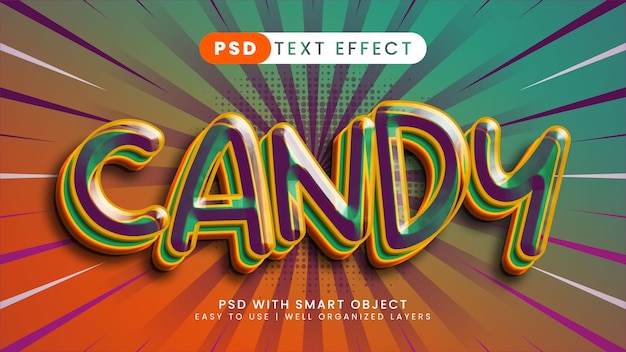 Candy editable text effect with orange purple and green text style