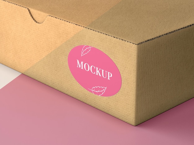 PSD cardboard box with sticker mock up