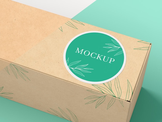 PSD cardboard box with sticker mock up