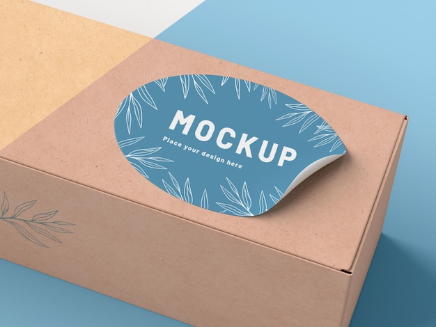 PSD cardboard box with sticker mock up