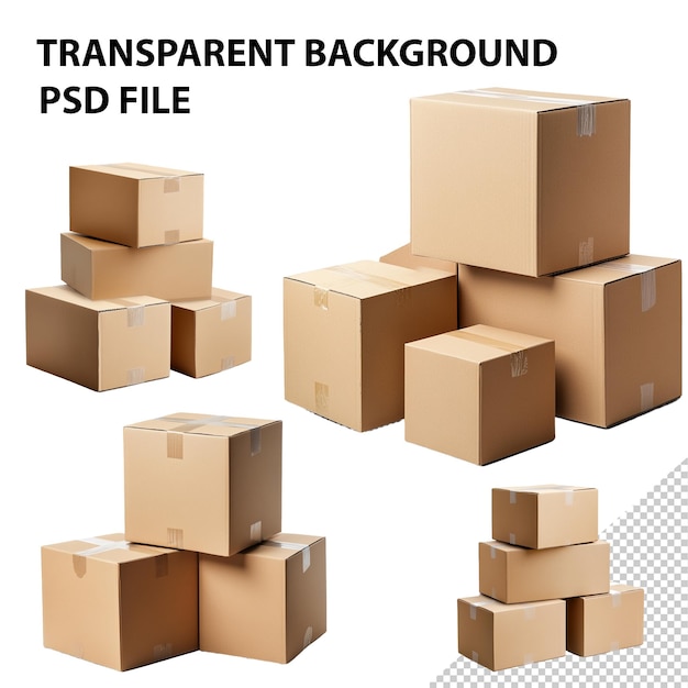 PSD cardboard boxes isolated on transparent background