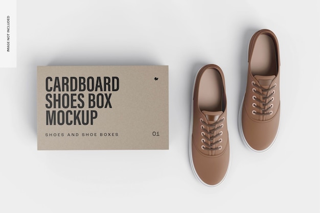 Cardboard Shoes Box Mockup, Top View