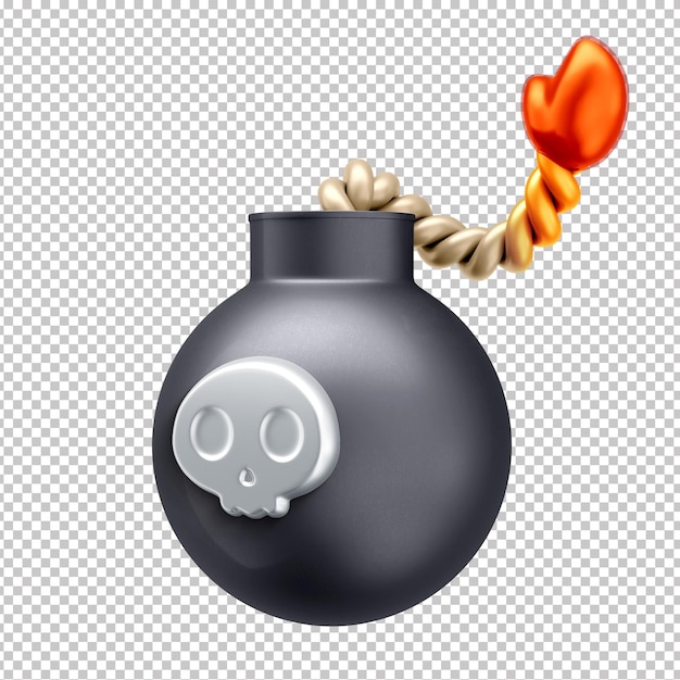 PSD cartoon 3d bomb with burning fuse and transparent background