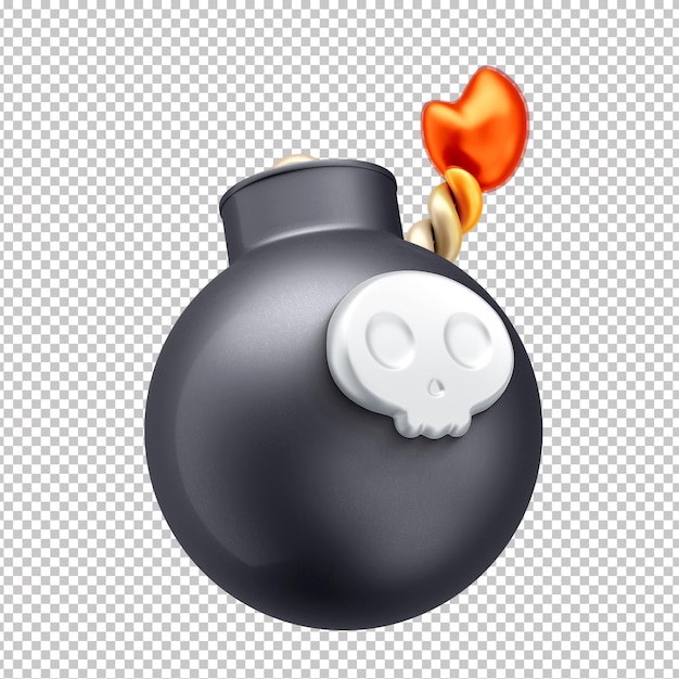 PSD cartoon 3d bomb with burning fuse and transparent background