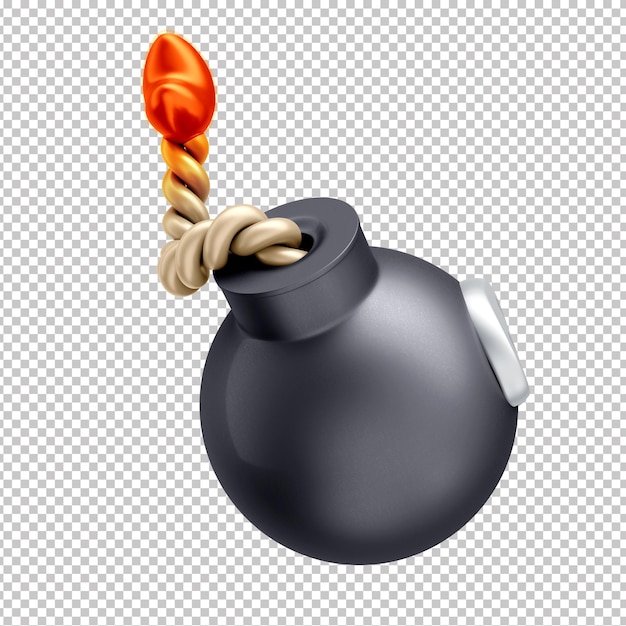 PSD cartoon 3d bomb with burning fuse and transparent background