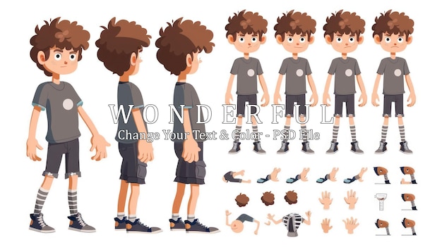 PSD cartoon boy personage sprite sheet