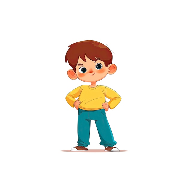 PSD cartoon boy standing with his hands cartoon illustration