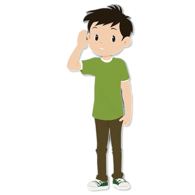 PSD a cartoon of a boy wearing a green shirt that says quot t shirt quot