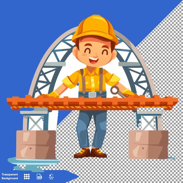 PSD a cartoon of a construction worker holding a long piece of meat