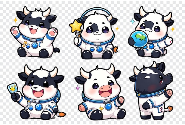 PSD a cartoon cow wearing a space suit and holding a star