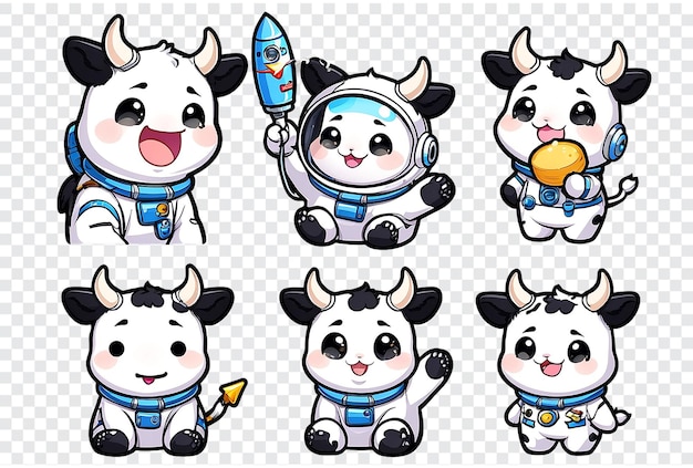 PSD a cartoon cow wearing a space suit and holding a star