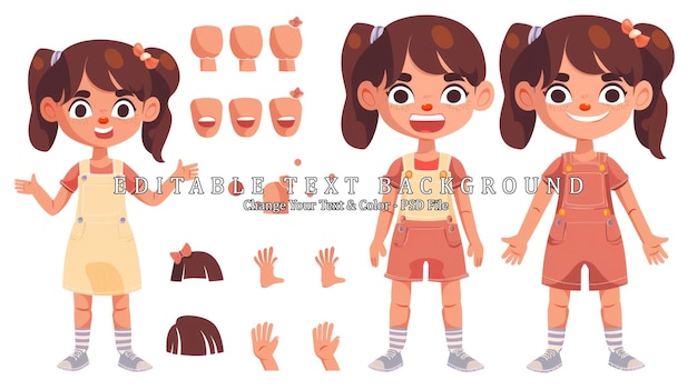 PSD cartoon girl personage creatie set