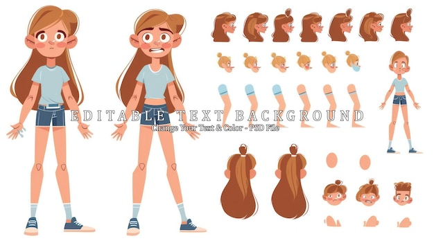 PSD cartoon girl personage sprite sheet