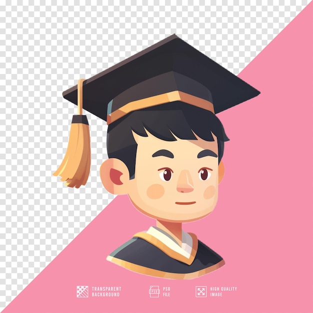 PSD cartoon man wearing graduation gown without background hd quality