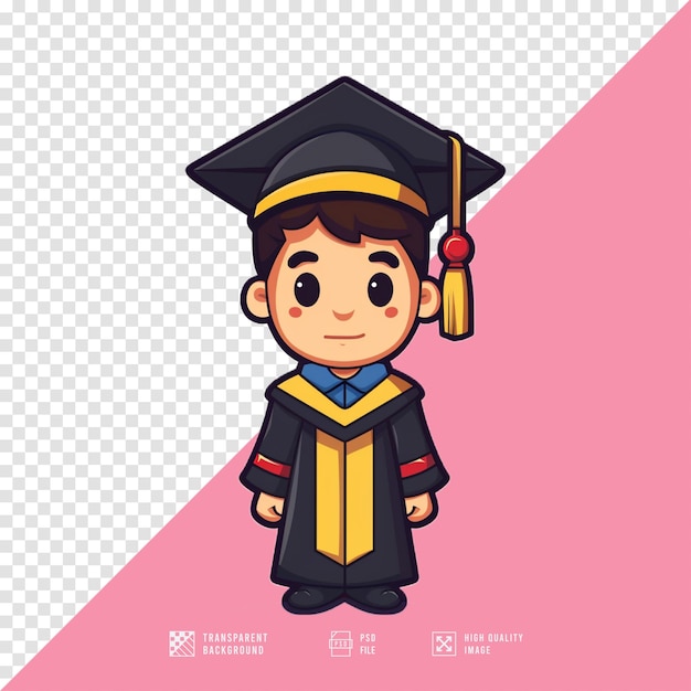 PSD cartoon man wearing graduation gown without background hd quality