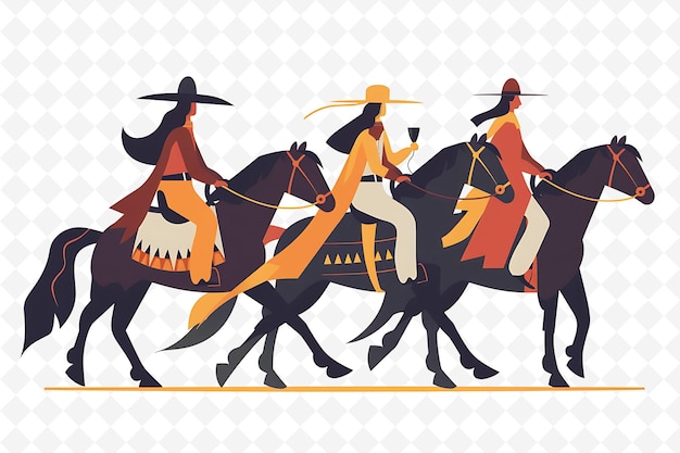 PSD a cartoon of a man and a woman on a horse with a hat on